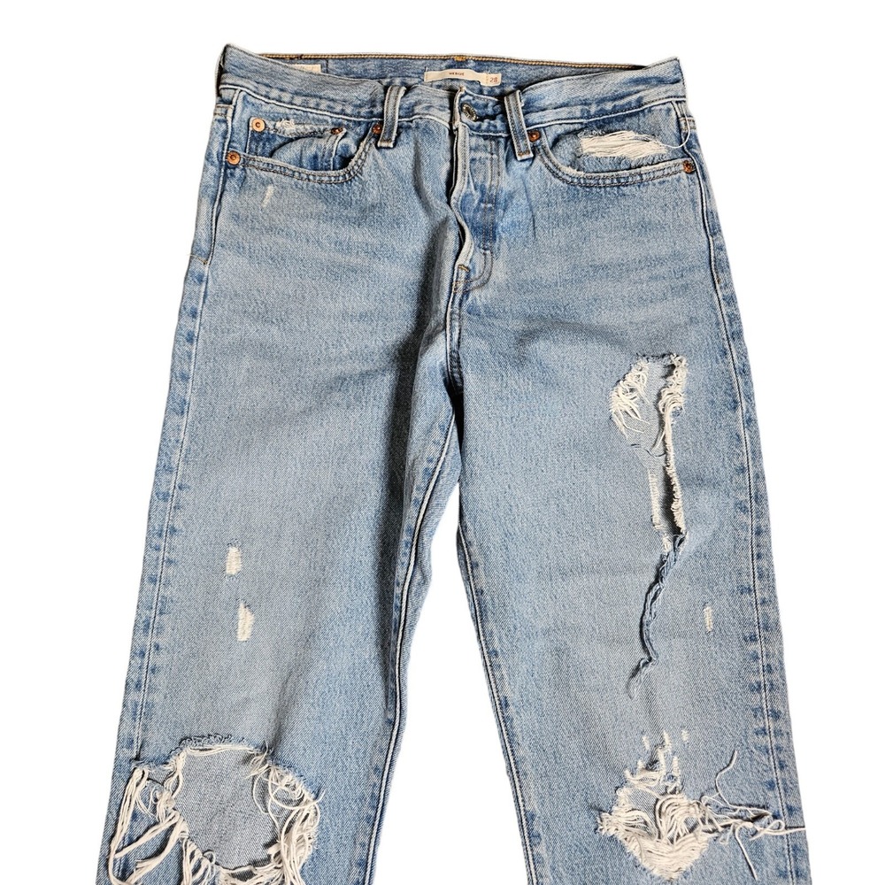 Levi's Premium Wedgie Jeans Womens Blue Ripped Button Fly‎ Denim W28 L28 - Picture 10 of 13